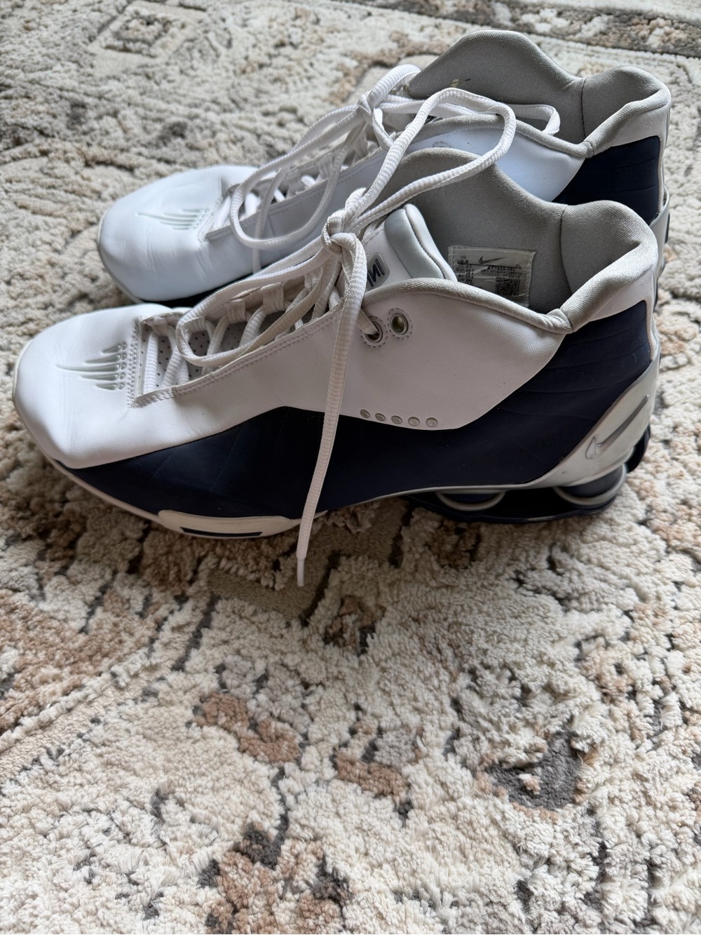 Nike Shox BB4 White and Navy High-Top Basketball Sneakers